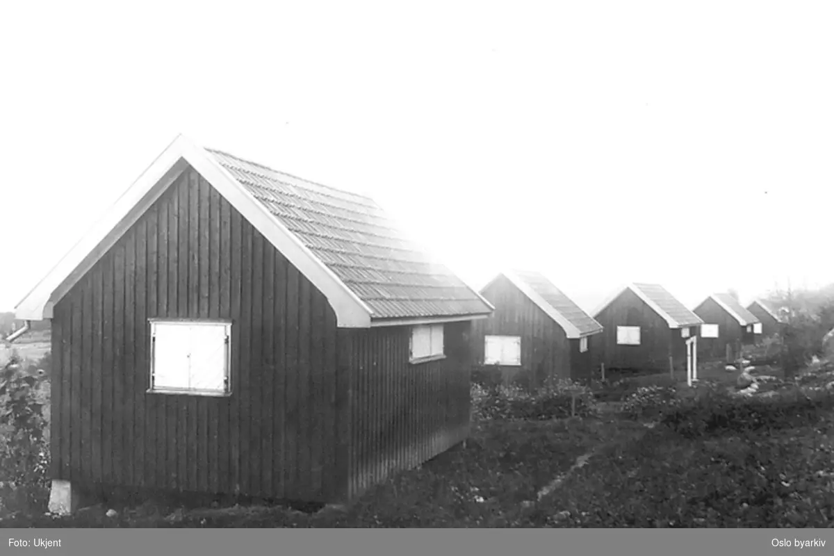 Sanitetshyttene - Julemerkehyttene, 7 små hytter ved kanten av Brannfjell, bygget av Norsk Kvinners Sanitetsforening, sommerboliger fro tuberkuløse, ferdig i 1919.