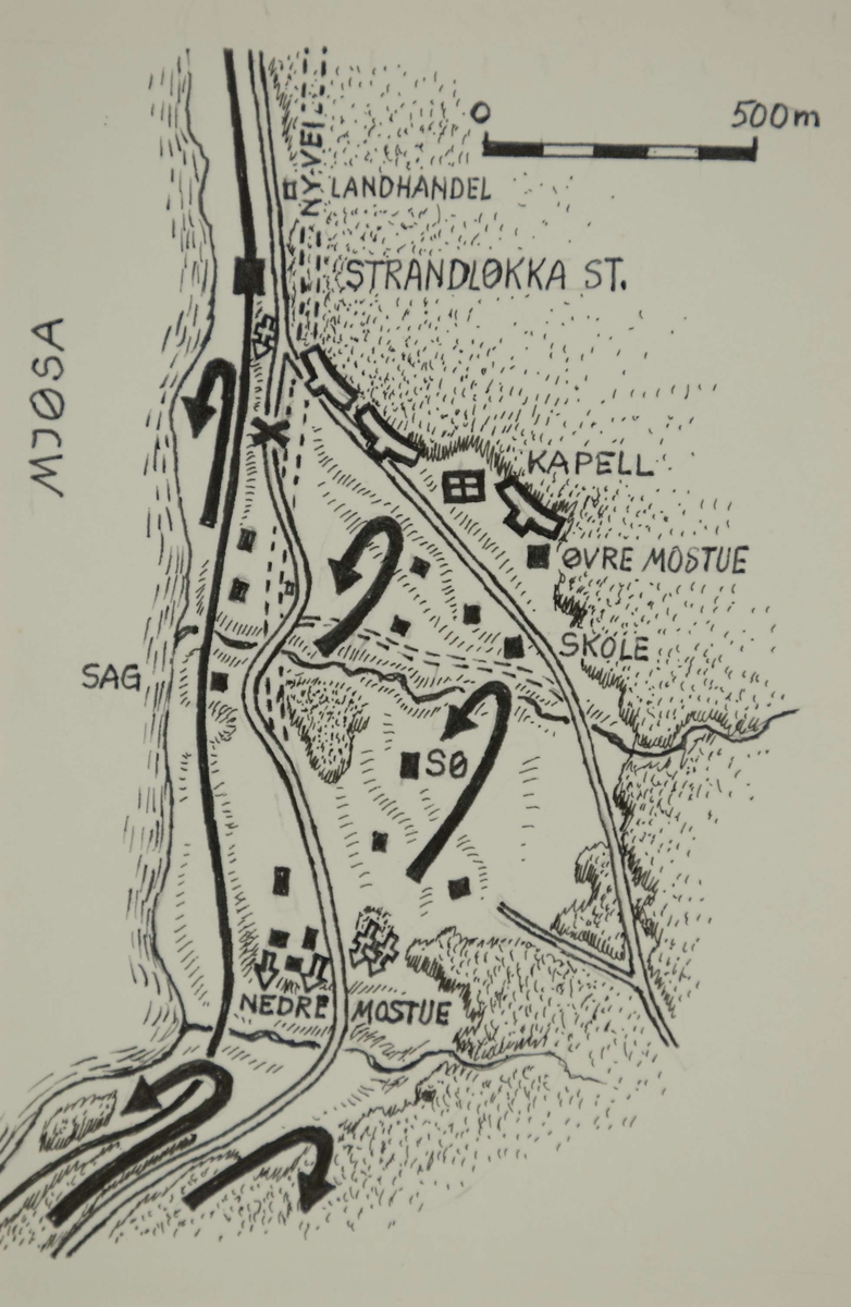 Kart over området Mjøsa - Strandløkka stasjon. - Forsvarets museer ...