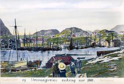 Fargelagt fotografi (37,8x29,8 cm). Skutvika og Steinvågveie