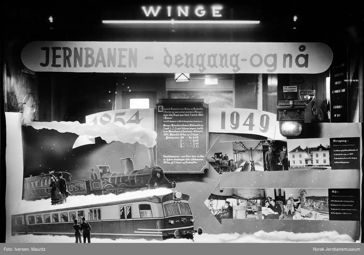 Reklame for jernbanens 100 års-jubileum i Winges Reisebyrå