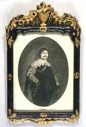 Radering i glass og ramme. Portrett av Peder Wibe.