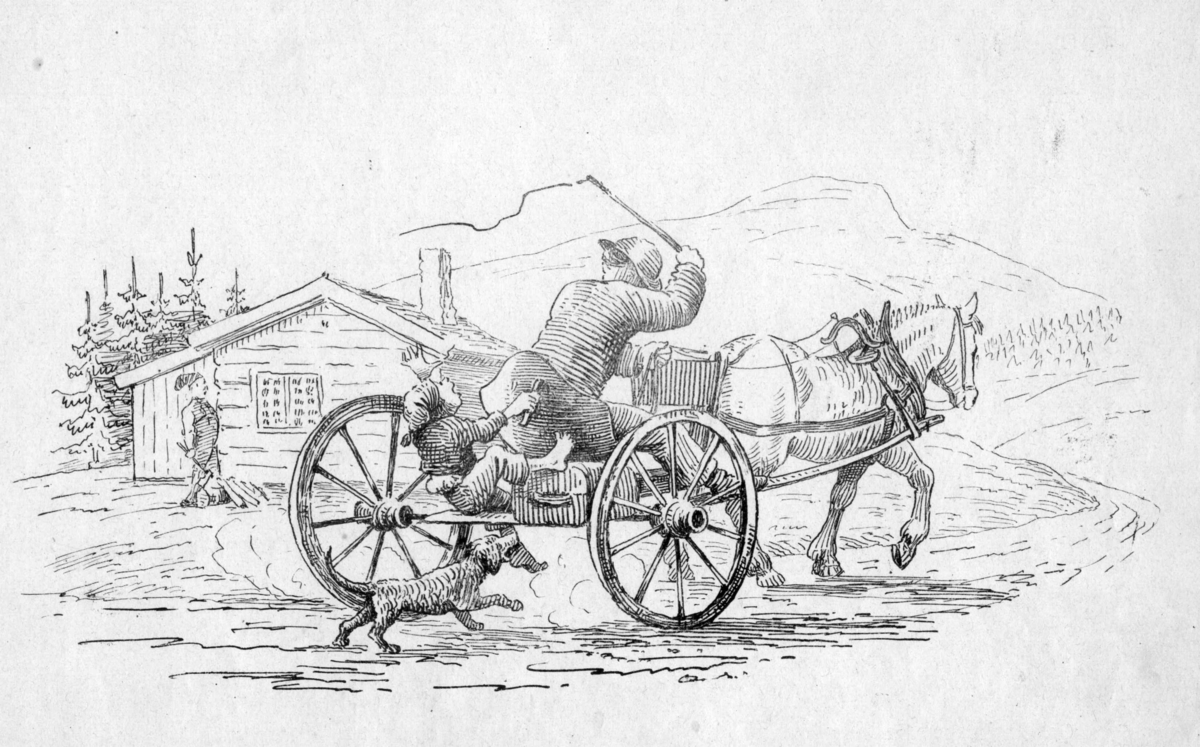 Tegning av Carl Diriks fra "Skisser af Reiselivet i Norge", 1865.
