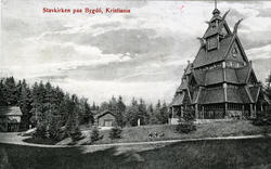 Postkort, Gol stavkirke på Norsk Folkemuseum.