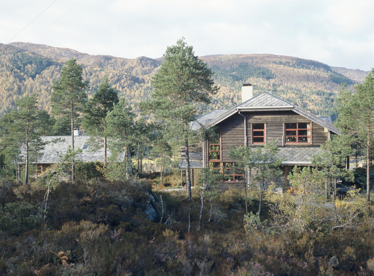 To hus ligger vakkert i terrenget i Naustdal ved Førde. llustrasjonsbilde fra Bonytt 1986.