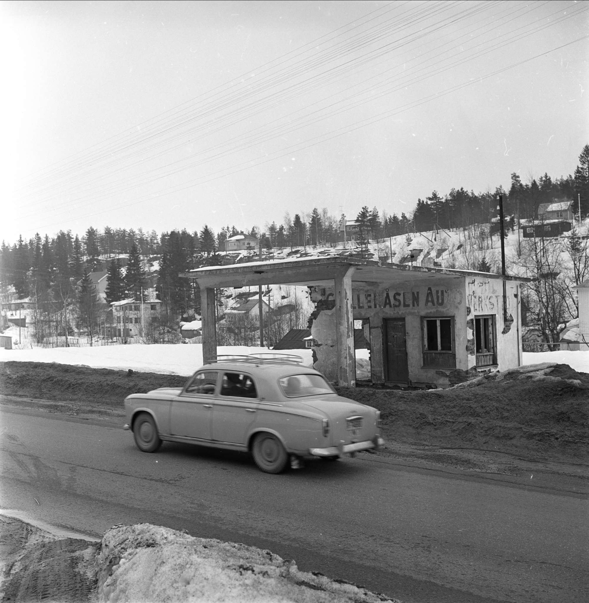Gjelleråsen, veiutbygging ifb veiutvidelse, Gjelleråsen, Skedsmo 11.04.1962