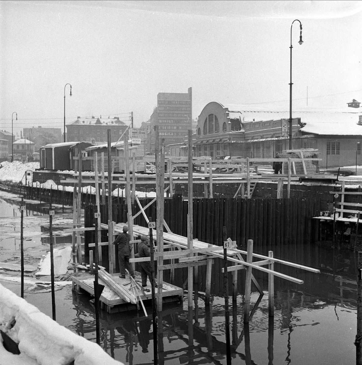 Schweigaards bru, Oslo, 23.02.1956. Anleggsarbeid.