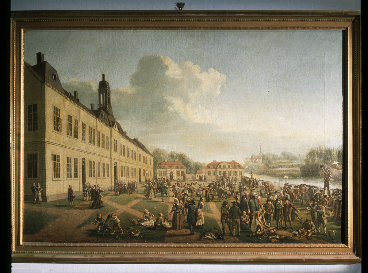 "Slåtterfest vid Svartsjö". Oljemålning av Pehr Hilleström, ca 1780. Nordiska museets föremål inv.nr 261301.