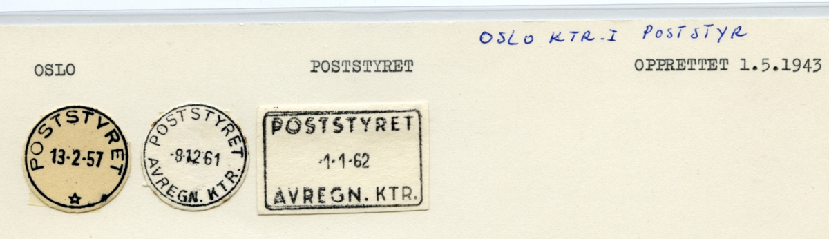 Stempelkatalog  Oslo, Oslo postkontor
(Ktr. i Poststyret)