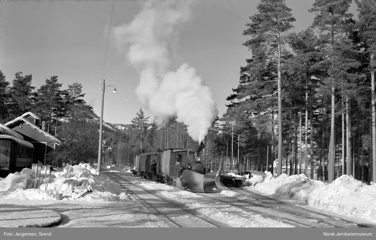 Damplokomotiv med godstog 5662 på Byglandsfjord stasjon