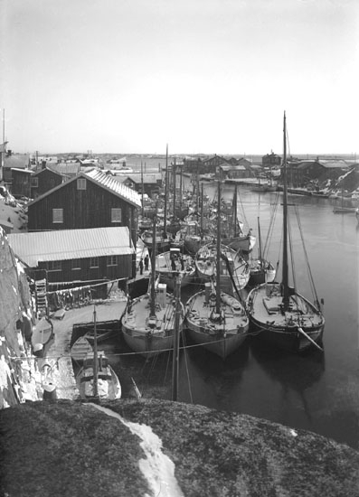 December 1923. Vy över hamnen i Smögen.