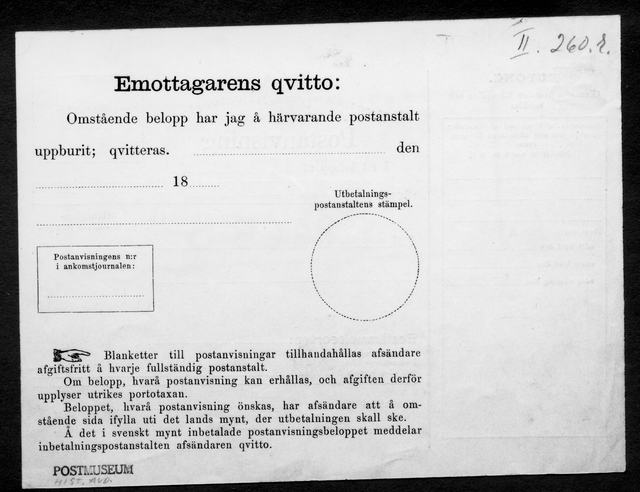 Svensk postanvisning från 1800-talet, oanvänd.