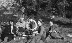 Familie på tur i det grønne med niste.