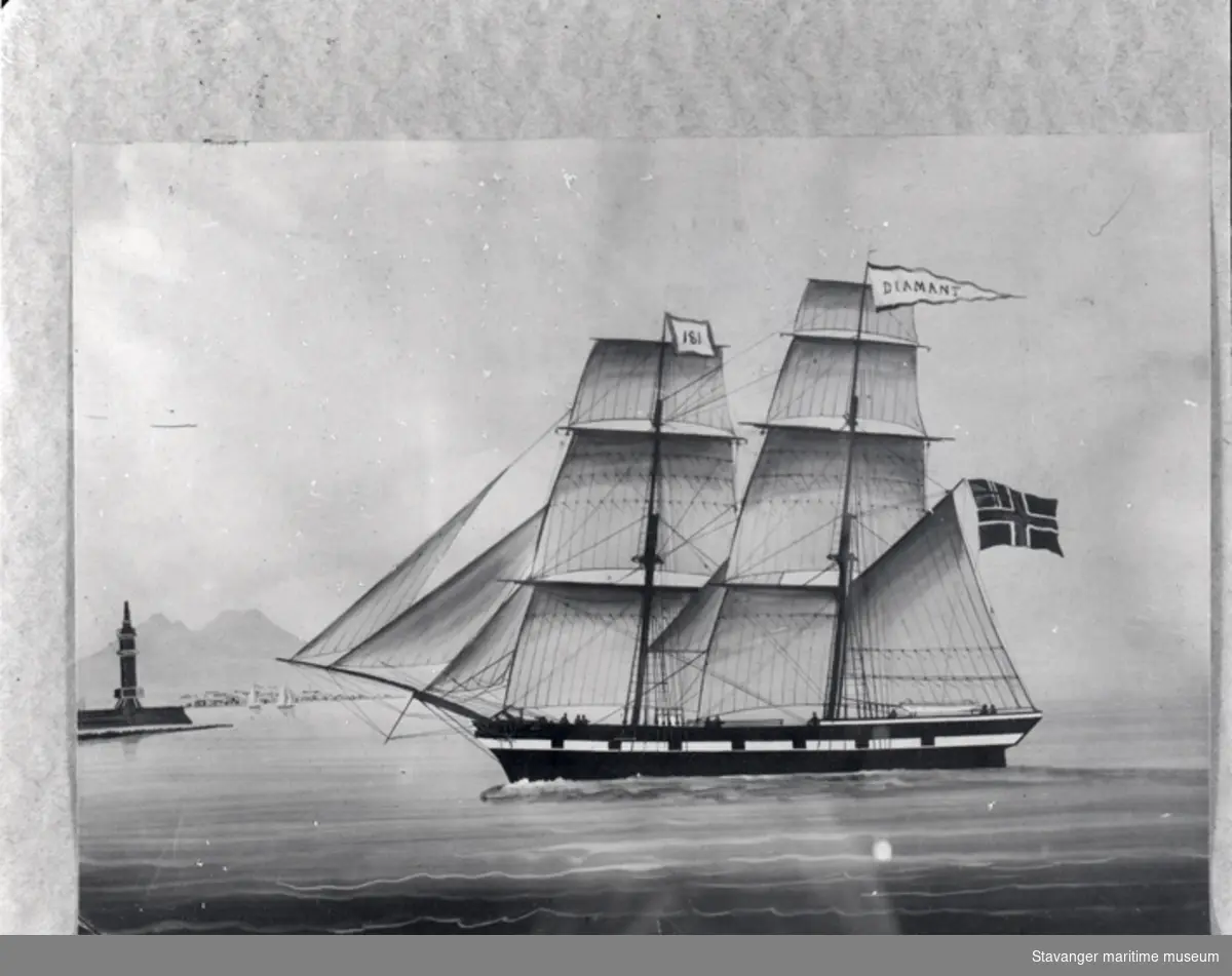 Avfotografert skipsportrett av brigg "Diamant".