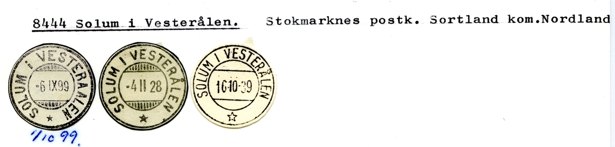 Stempelkatalog  8444 Solum i Vesterålen, Sortland kommune, Nordland