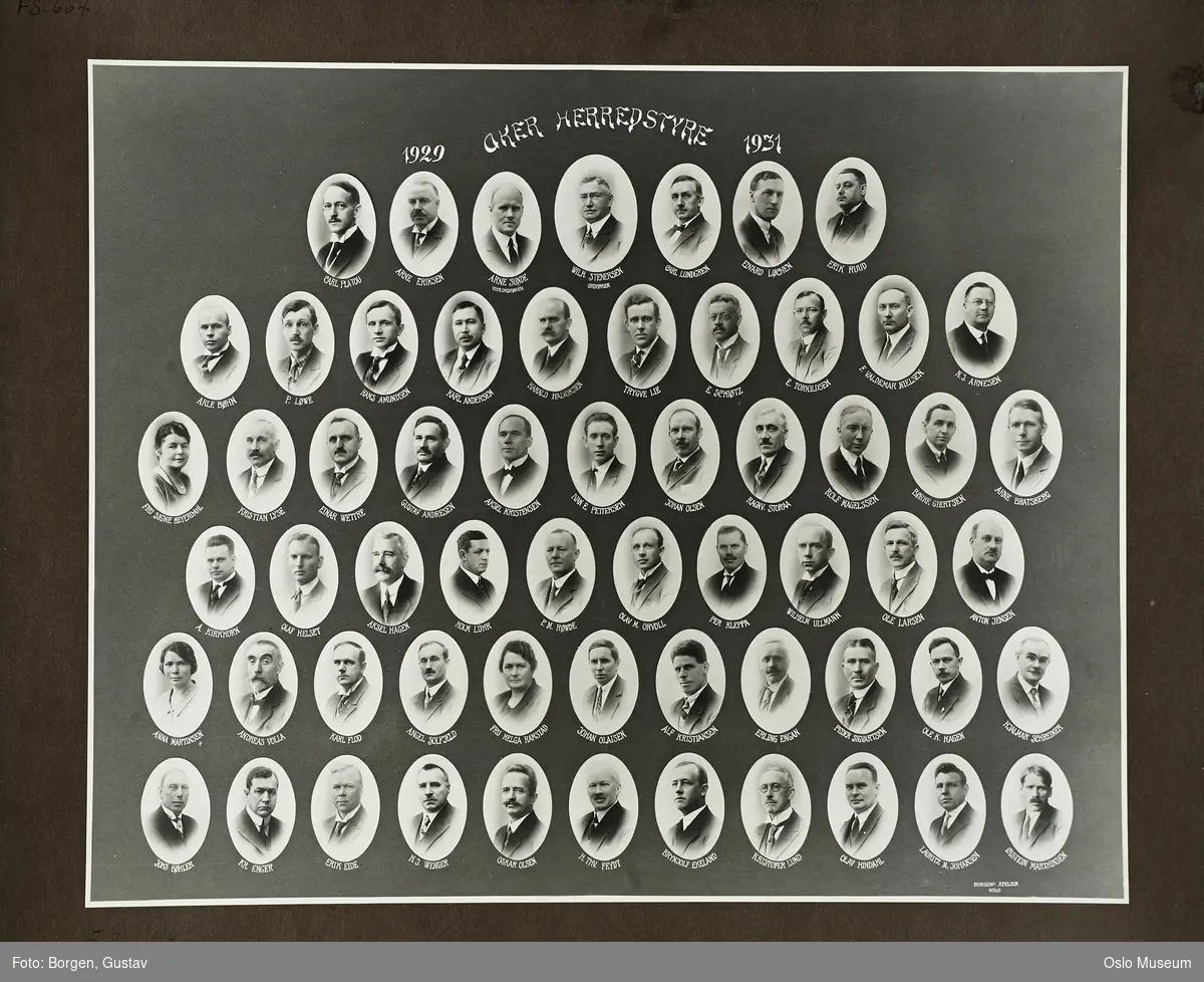 montasje: Aker herredsstyre 1929-1931, portretter, kommunestyrerepresentanter