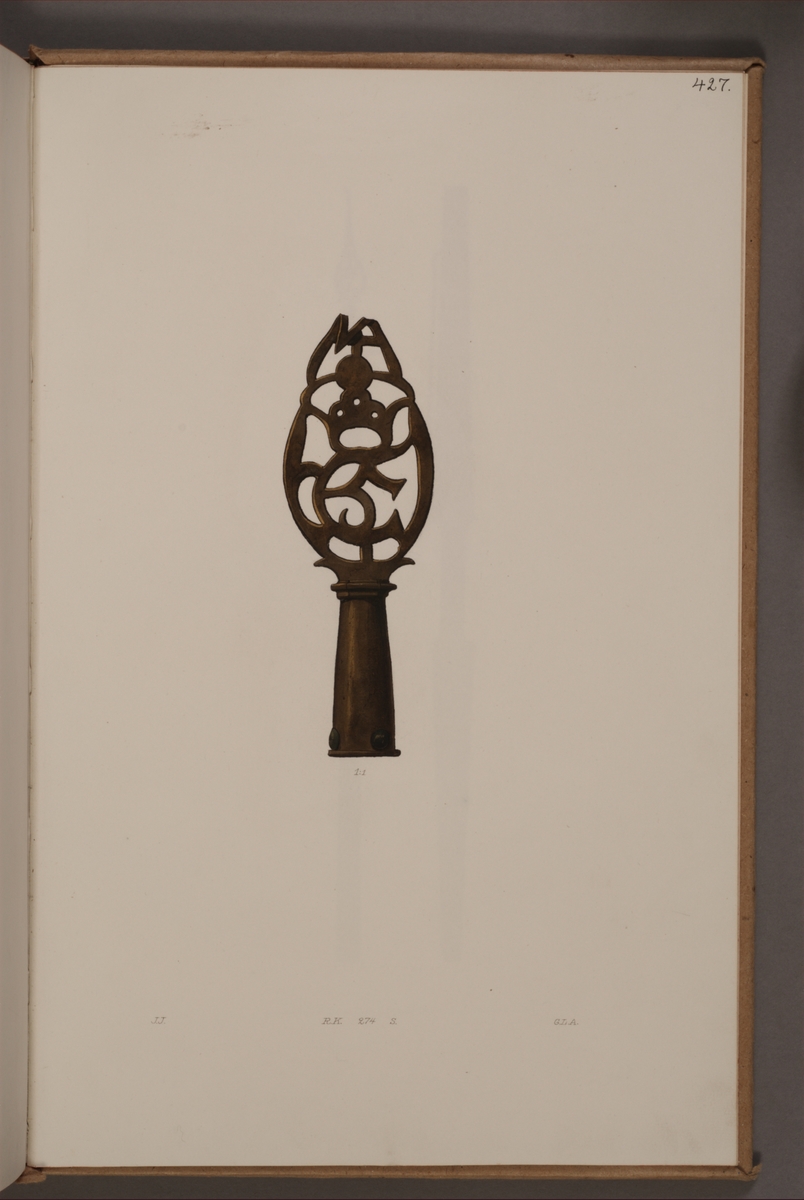 Avbildning i gouache föreställande detalj av fälttecken taget som trofé av svenska armén. Det avbildade standaret finns bevarat i Armémuseums samling, för mer information, se relaterade objekt.