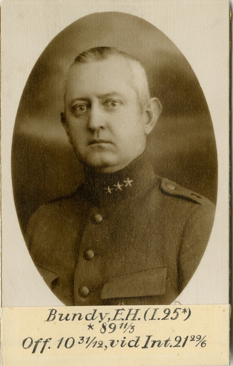 Porträtt av Erik Håkan Bundy, officer vid Södra skånska infanteriregementet I 25 och Intendenturkåren.