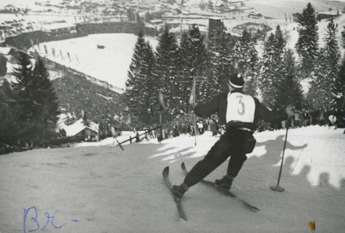 Norwegian skier Birger Ruud in downhill race at Garmisch