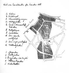 Kart overbrandtomter i Moss etter brannen i 1858.