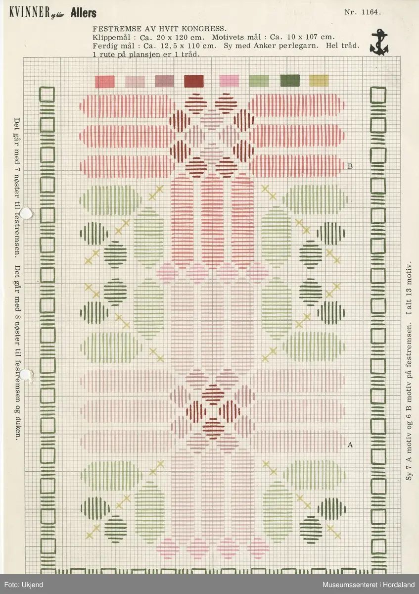 Trykt mønsterark i A4-format til brodert tekstil.