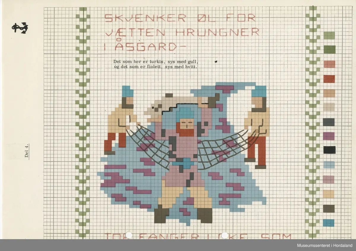 Trykt mønsterark i A4-format til brodert tekstil.