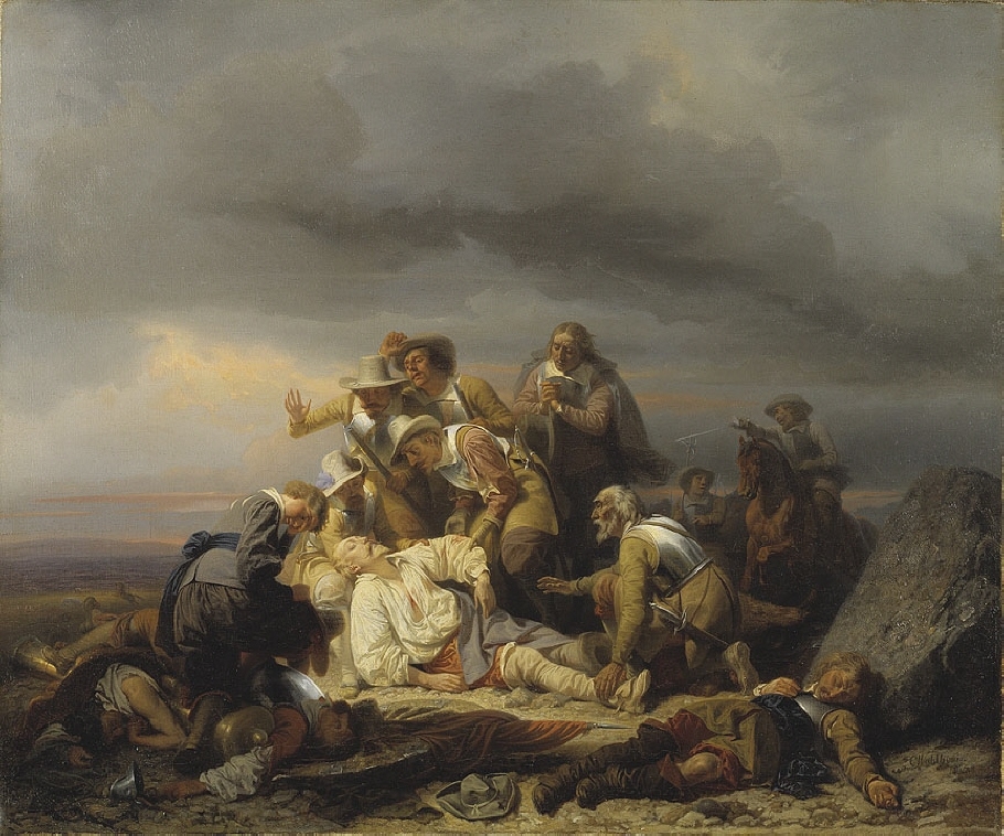 Gustaf II Adolf återfinnes död efter slaget vid Lützen. Motstycke till  NM 1241
