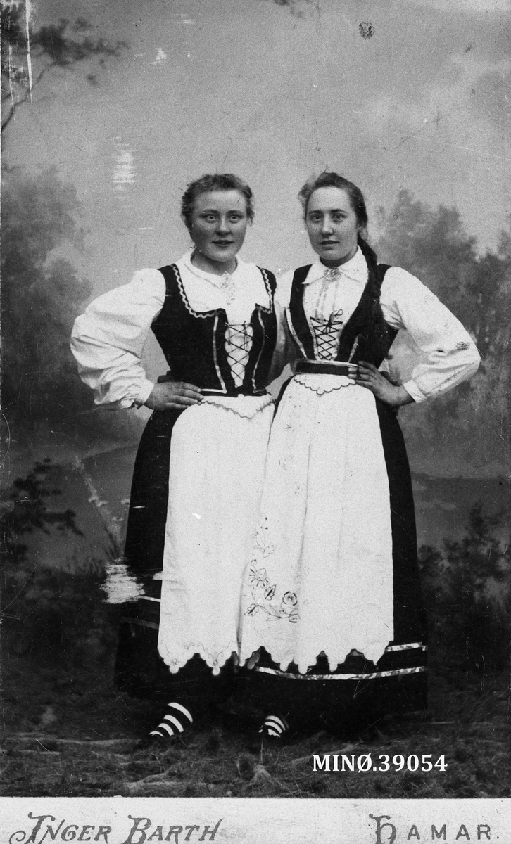 Portrett av to bunadskledde kvinner - Ragnhild Knutsen og Mari Tallerås