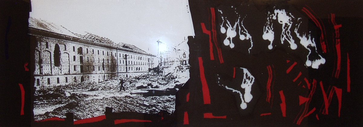 Fotografiet viser ruinene etter bombingen av Karljohansvern den 23 februar 1945.