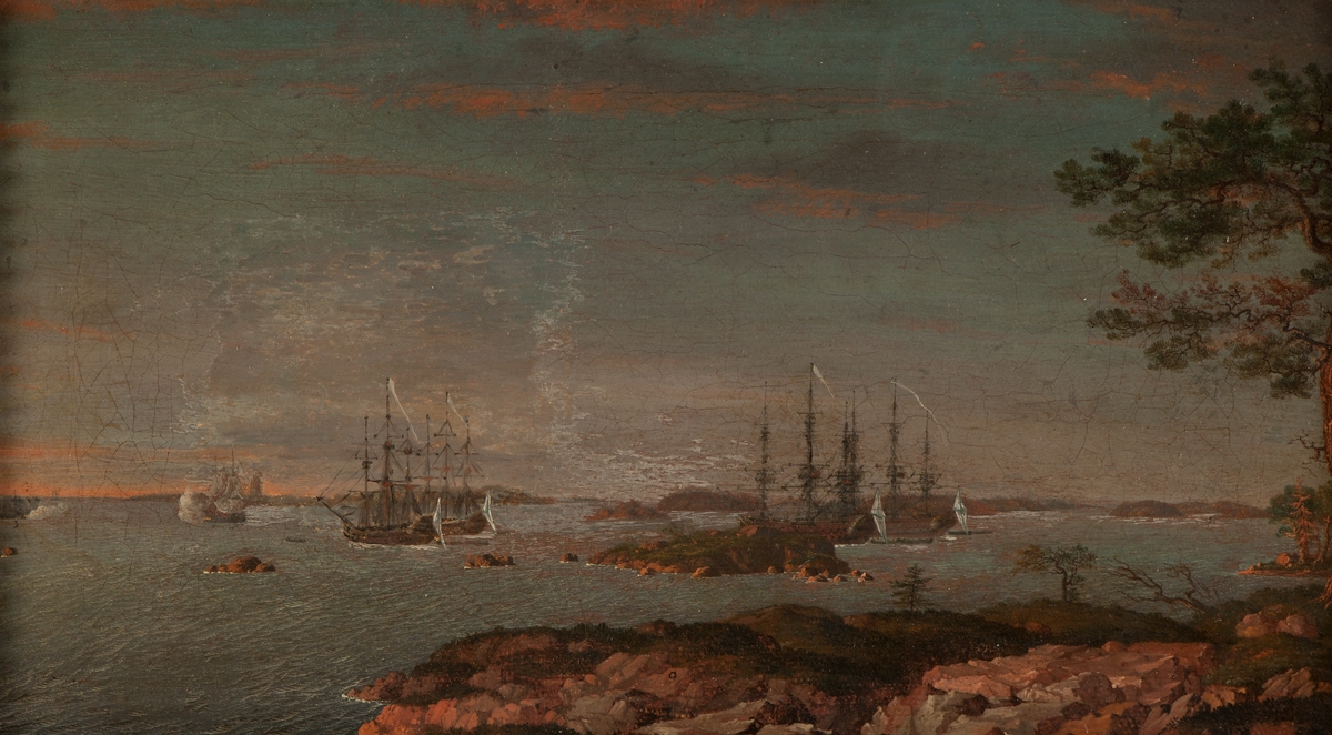 "Affaire vid Hangö Udd emellan Svenska och Ryska armerade Skärgårds-Fartyg den 16:e October 1788"

Ram: Förgylld