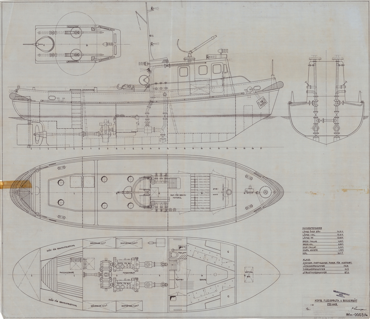 Kombinerad flodspruta och bogserbåt.

Generalarrangemang