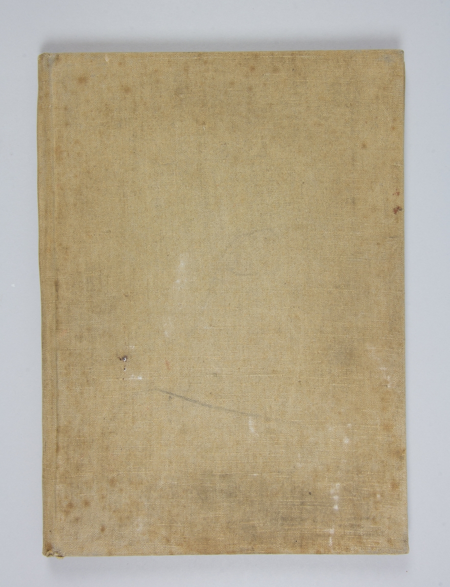 Omslag av papp klätt med ljusbrunt linne. Invändigt ficka av papp samt en uppfällbar ram. Invändigt skisser av fyra urnor med mera utförda av Julius Kronberg.