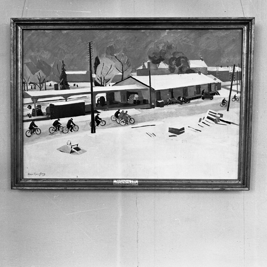 Godsmagasin, oljemålning av Sven Ljungberg. Avfotograferad tavla i Smålands Museums samlingar.