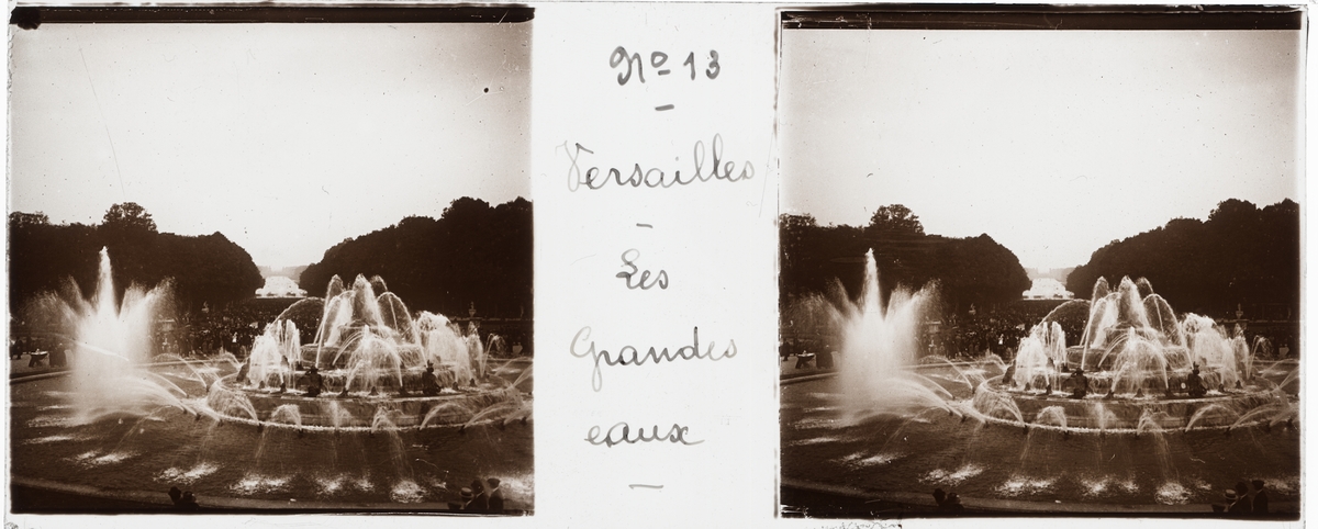 Sterobild av glas, fontän, Versailles.
"Le grand eaux".
