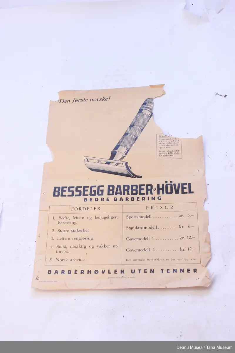 Reklameplakat for Bessegg Barberhøvel.