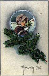 Julekort. Jule- og nyttårshilsen. Portrett av liten pike. Py