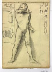 Mannsakt og søyler [Tegning]