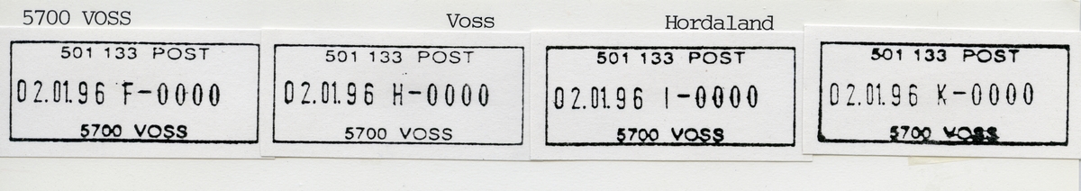Stempelkatalog  5700 Voss, Voss kommune, Hordaland
(Også Vossebanens postexp.,Vosseleiren 1950, Speiderleiren 1957 Bømoen og Bømoen feltpostkontor)