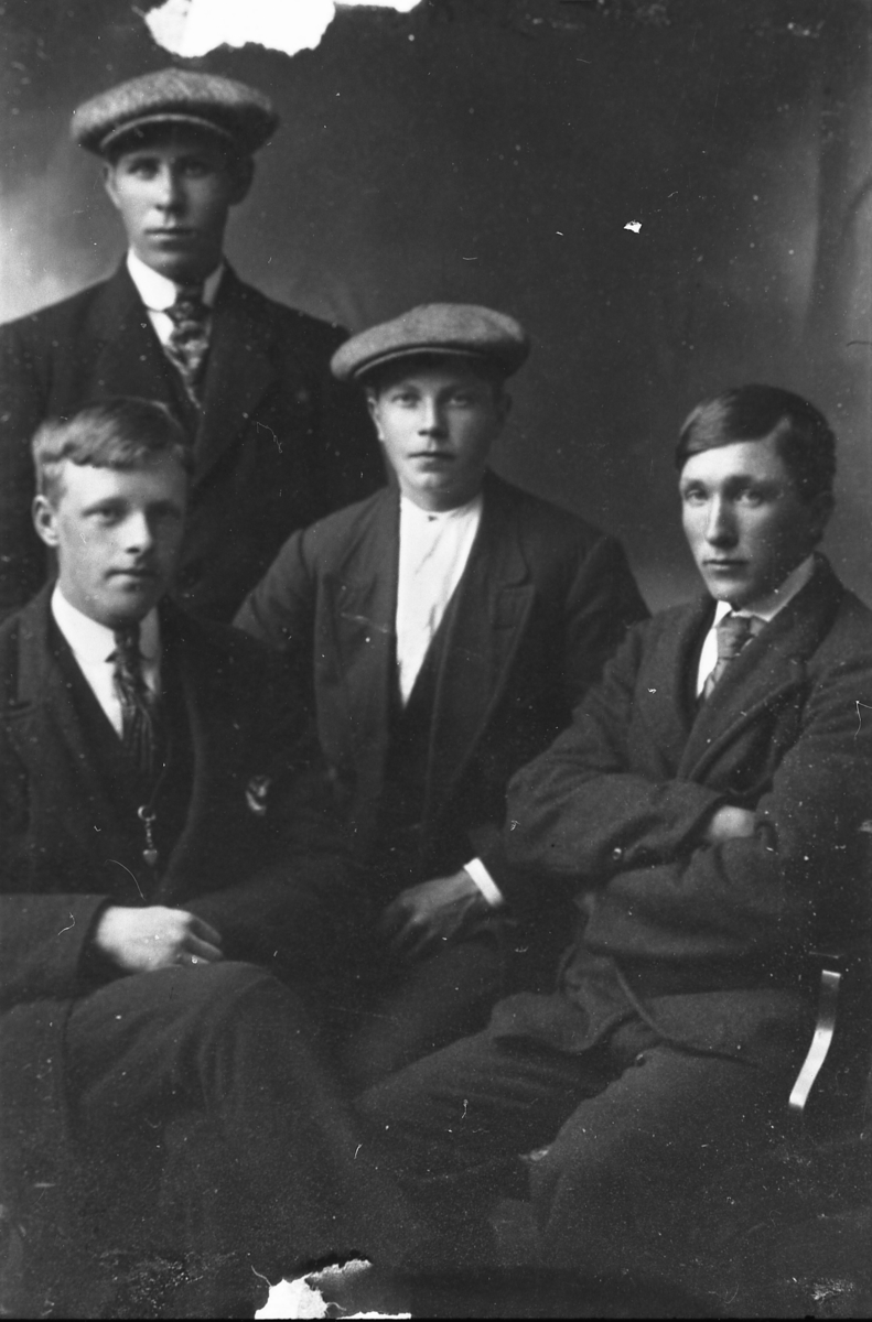 .Fire menn fotografert på hjemturen fra Finnmarken, ca.1924.
1. Jens Nybrott, Vesterfjell
2. Einar Hansen, Vangsvik, f.1902- d.1981
3.Peder Hansen, Viken
4. Andreas Røberg, Viken.
