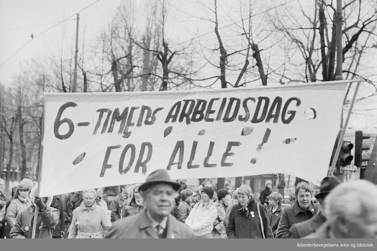 1. mai 1981 i Oslo.Samorg-toget.Parole:6-timers arbeidsdag for alle!