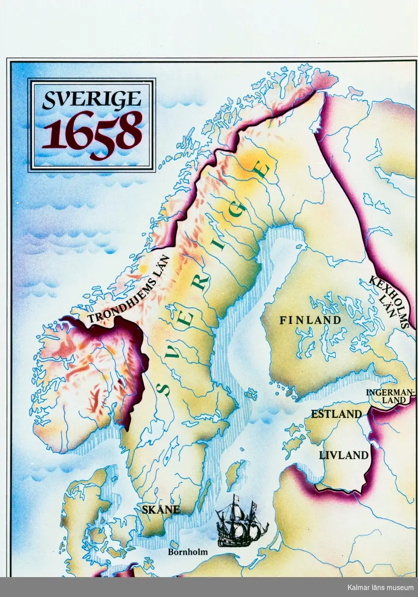 Karta över Sverige 1658. - Kalmar läns museum / DigitaltMuseum