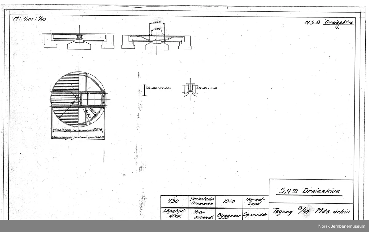 Oversiktstegninger fra NSB Verkstedkontoret
10 tegninger av svingskiver på jernbaneverkstedene
