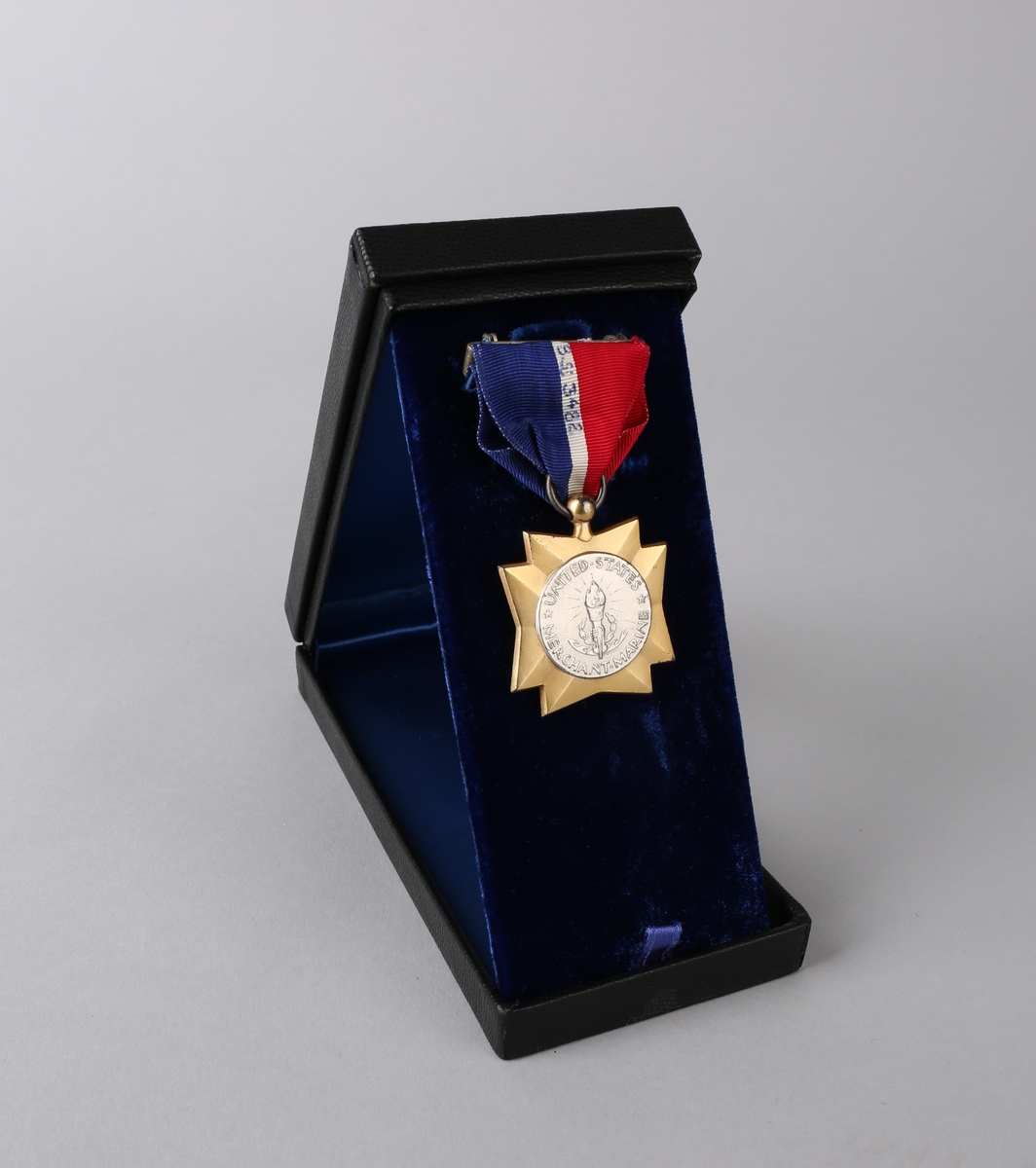 Medaljens forside viser en ørn og et anker. Baksiden har  en fakkel oginskripsjonen "United Statees Merchant Marine"
