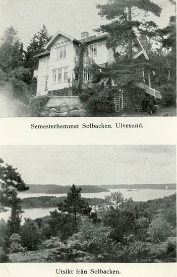 Enligt Bengt Lundins noteringar: "Semesterhemmet Solbacken, Ulvesund. Utsikt från Solbacken. 2-bild".
