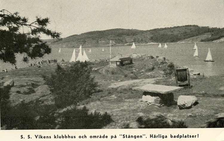 Enligt Bengt Lundins noteringar: "S.S. Vikens klubbhus och område på "Stången". Härlig Badplats".