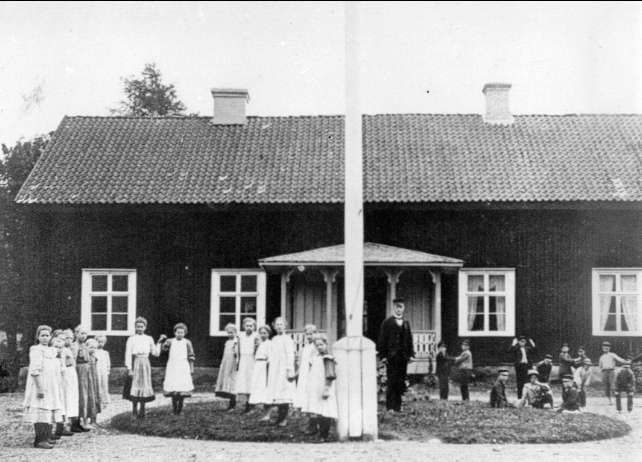 Undenäs, Valtrets skola 1908. Lärare Gustav Adolf Lindberg. Endast förstoring 28 x 40 cm.