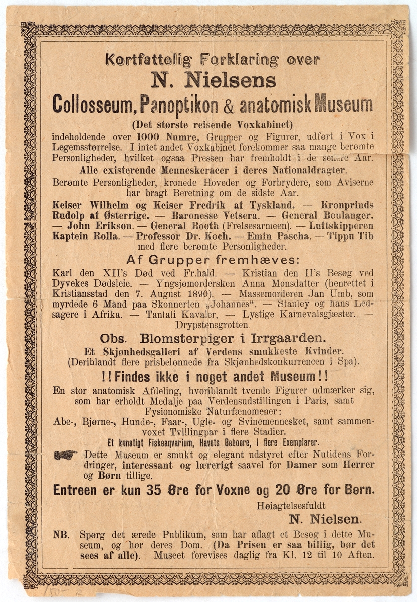 Plakat for omreisende voksmuseum.