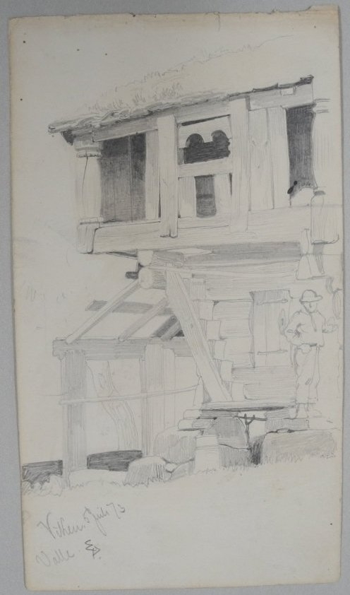 Side 1: Mann ved trappoppgang til loft, Valle, Setesdal, Aust-Agder.
Side 2: Kvernhus.