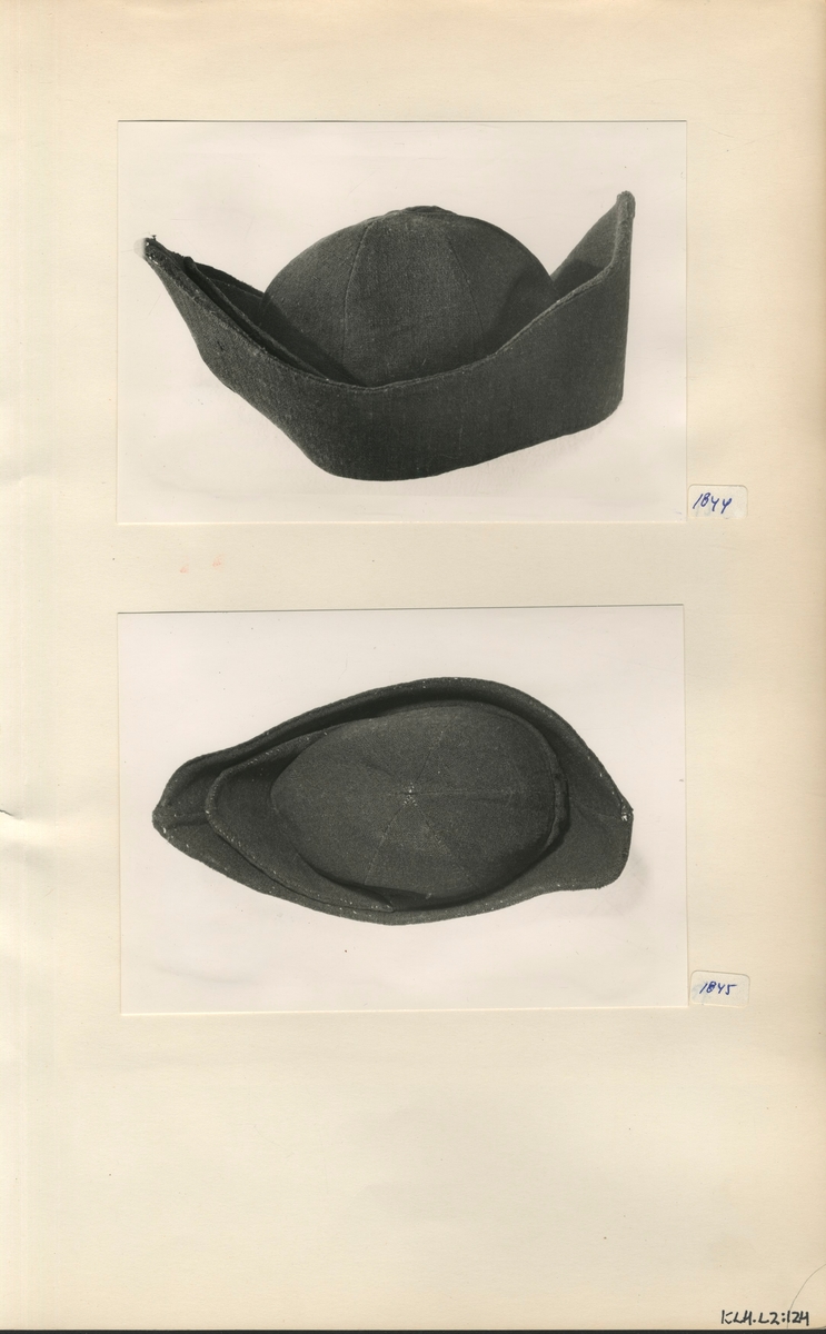 Kartongark med två fotografier av hatt
