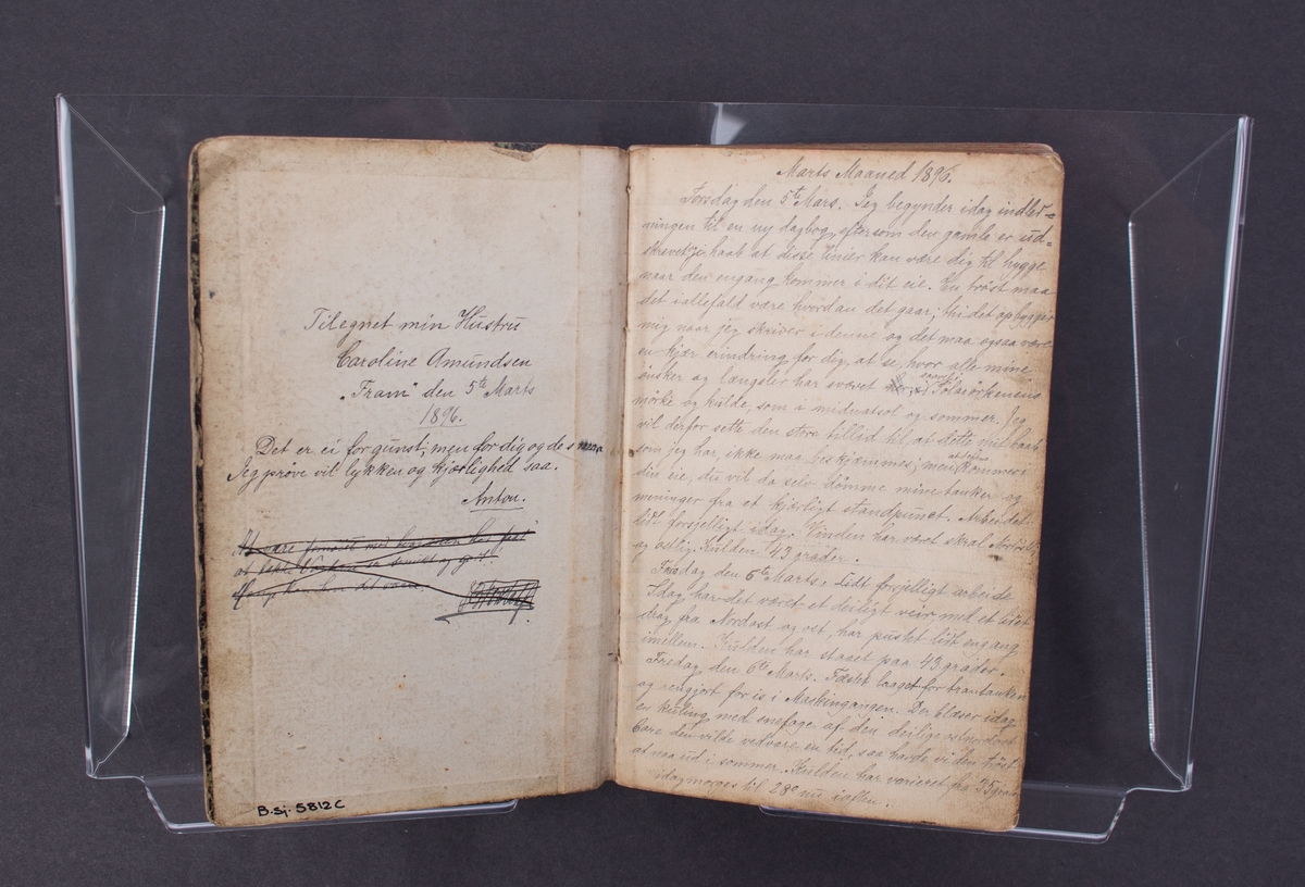 Dagbok skrevet av Anton Amundsen som var 1. maskinist ombord på polarskuten FRAM 1896