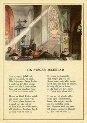 Julekort. Ubrukt. Lyset kommer inn fra et vindu i kirken hvo